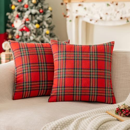 COSIBONO Set mit 2 Weihnachts-Kissenbezügen in Rot und Grün, 50 x 50 cm, für Sofakissen aus gebürsteter Baumwolle, Polyester, Weihnachtsdekoration für Zuhause