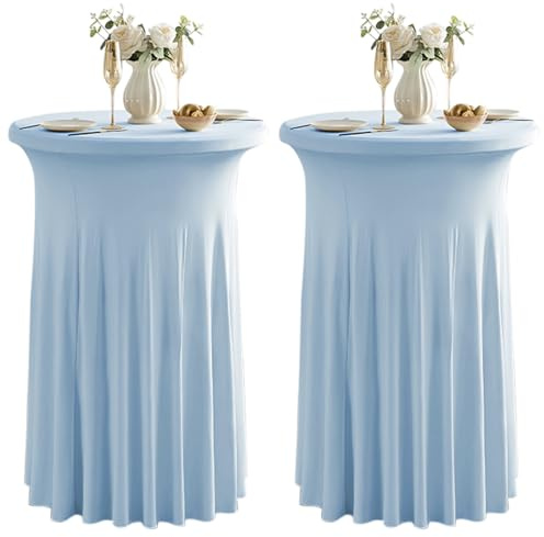 Runde Cocktail-Tabelle deckt mit Rock 2 Pack 32x43 Zoll Stretch Spandex Tischdecke Cocktail Runde Tischdecke für Party Hochzeit Geburtstag Bankett, Hellblau