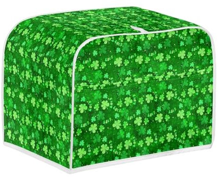 Micoklinlin Green Cover for 4 Slice Double Slot Toaster with Side Pocket, Novelty Toaster Cover for Kitchen Toaster Accessories, Protective Cover for Most 4 Extra Wide Toast Slots