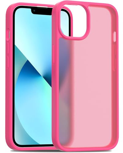 TENOC Phone Case Compatible with iPhone 13 & iPhone 14, Hot Pink Case Translucent Protective Bumper Matte Hard Back Cover for 6.1 Inch