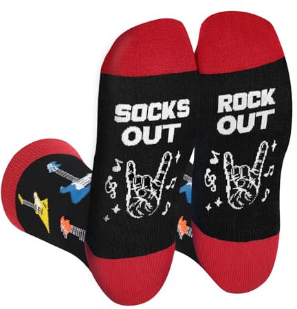 Lustige Felsen Socken Herren Jungen Papa-Musik Bunte Lustig Männer Witzige Socken Mit Motiv Coole Bedrucken Verrückte Muster Funny Socks -Musiker Musik Valentinstag Geschenke Weihnachten Geschenkideen