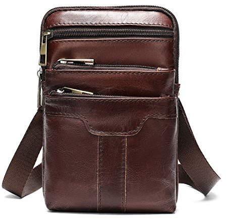 Handy Umhängetasche Leder Herren, Handy Gürteltasche mit Clip, Kleine Leder Handy Schultertasche Handytasche zum Umhängen Hüfttasche Beutel Bügel Taille Tasche Handy Gürtelclip Brieftasche Brusttasche
