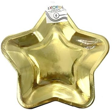 Partilandia 6 Platos de papel Estrella Dorada de 23 cm