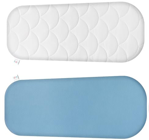 Baby-Matratze Kinderwagen, Wiege, Stubenwagen - Anti-Erstickung Weich Baby Kinderbettmatratze - geprüft nach Oeko-Tex Standard 100 - Bezug 100% Baumwolle abnehmbar & waschbar - 78x32x3 cm oval, Blau
