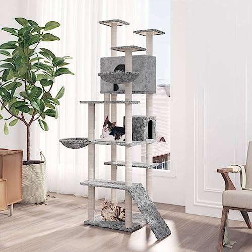 ShGaxin Kratzbaum mit Sisal-Kratzsäulen Hellgrau 191 cm, Katzenkratzbaum, Katzenmöbel, Kratztonne Für Katzen, Aktivitätskratzbäume, Katzen Zubehör - 171595