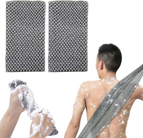 2Pcs Japanese Exfoliating Towel,Japanese Exfoliating Shower Towel Extra Long Exfoliating Washcloth Natural Body Exfoliator Bath Scrub Loofah for Men Women Soft and Smooth Skin
