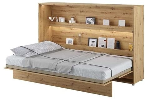 Friderik Bed Concept BC-05 Wandklappbett Horizontal Schrankbett mit Matratze und mit LED-Beleuchtung, 120x200 cm (Artisan-Eiche)