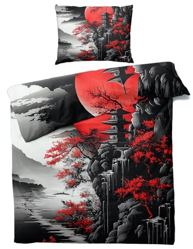Generisch Japanische Bettwäsche 135x200 - Chinesische Asiatische Bettbezug 135 x 200 2er Set, Weiche & Angenehme Mikrofaser Bettbezüge & Kissenbezug, Bettwäsche-Sets mit Reißverschluss U#&-224