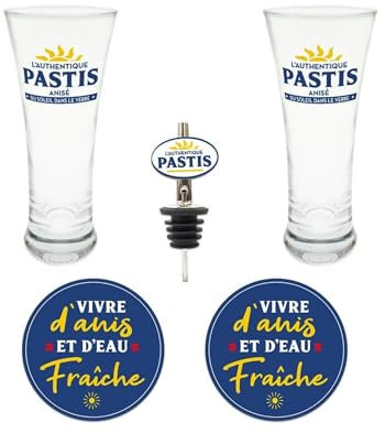 THE REPLICANT Coffret Prestige Pastis Club/Contenu : 2 Verres, 2 Dessous de Verre et 1 Bec Verseur