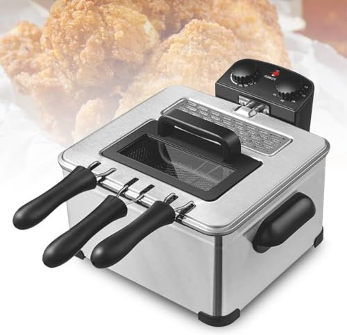IUokLU 5L Multifunctional Electric Deep Fat Fryer Stainless Steel Air Fryer with Viewing Window Adjustable Temperature & Timer with Safety Handle for Home Kitchen,