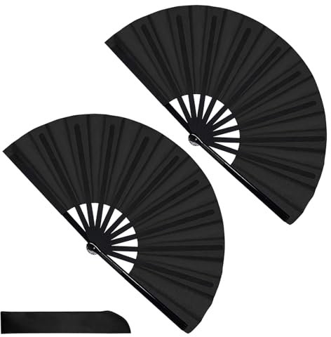 2 Stück Fächer Schwarz, Handfächer Faltbare Fächer, Elegante Chinesische Stofffächer, Taschenfächer Faltfächer, für Sommer, Hochzeit, Party, Aufführung Tanz, DIY Dekoration, Haus Dekorationen