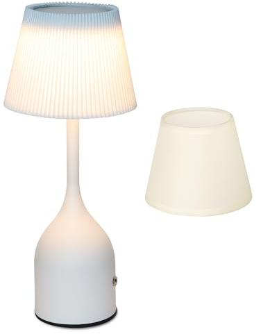 Mr. White Aufladbar Akku Kabellose Tischlampe mit 2-Pack Lampenschirmen, 5200mAh Batterie & Touch Control, 30CM Dimmbare LED Tischleuchte für Terrasse Restaurant Küche Esszimmer (Weiß)