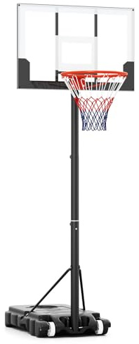 GOPLUS Panier de Basket Extérieur pour Enfants, Hauteur Réglable 100-212CM, Panier de Basket Mobile avec 2 Roues, Panneau Incassable, Base Amovible pour Cour ou Intérieur