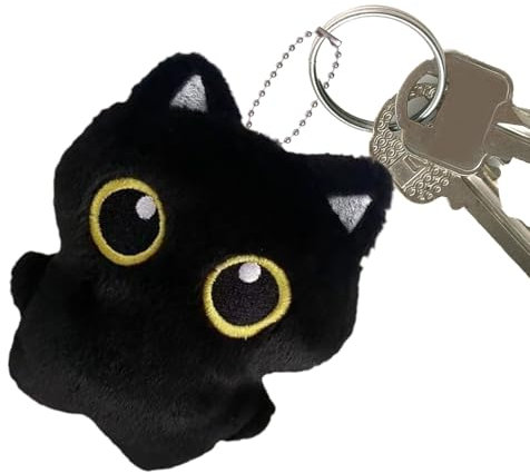 Zunishaone Peluche Chat | Peluche Chat Noir Accessoire Déco,Porte-Clés Charmes Sac, Doudou Décoratif Chambre Enfant Adulte Cadeau Anniversaire Fête