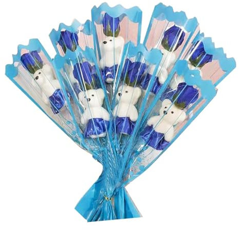 Lot de 8 roses en savon joliment emballées pour mariages, fête des mères, fêtes, cérémonie de remise de diplôme, Nouvel An, anniversaire (bleu)