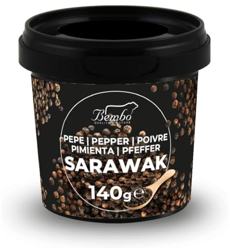Pimienta Negra Sarawak en Grano 140 g Bembo – Especia Premium Aromática – Ideal para Molinillo y Cocina – Envase Hermético