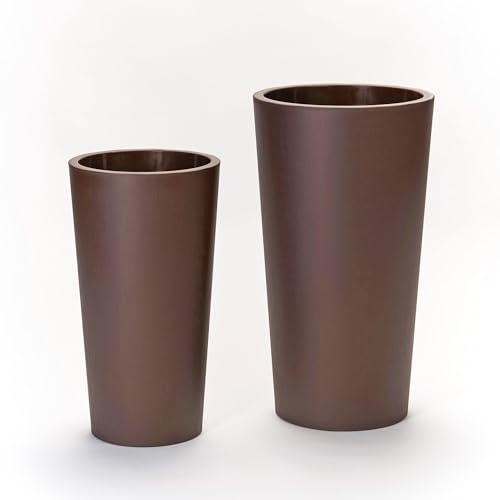 Euro3plast Tuit Raw Blumentopf mit Einsatztopf in 2 Größen: 33 cm Ø x 61 cm hoch oder 40 cm Ø x 73 cm hoch aus Kunststoff 6 Farben zur Wahl Drinnen- und Draußen (Braun, 61 cm)