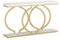 Estiliza Table Console d'Entrée Moderne | Pieds en O Design | Plateau Faux Marbre 140x30x80cm | Meuble Élégant pour Entrée & Salon (Blanc et Or)