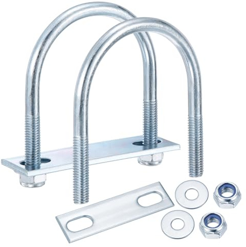 METALLIXITY U Bolts 2Set M8x60x84,Round U Bolt Kits Carbon Steel U Clamp | with Nylon Lock Nut Washers Plates - for Construction, Pipe, Trailer, Automotive, Leaf Spring Fastener