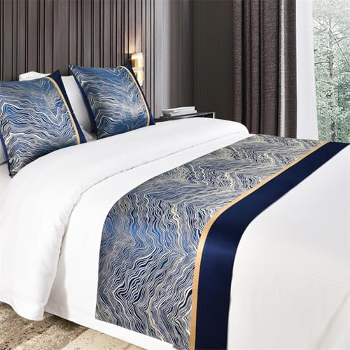 Satin-Bettläufer für Fußbett, Tagesdecken für Dekoration, Luxus-Bettüberwurf für Hotel, Schlafzimmer, Hochzeit, Bettwäsche, Decke, blau, 50 x 240 cm für 1,8 m Bett