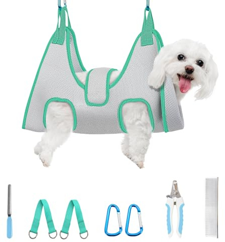 Marnonsis Dog Grooming Hammock, Adjustable Restraint Sling for Nail Trimming, Hands-Free Grooming Harness for Easy Bathing, Haircuts & Claw Care at Home, Grey S