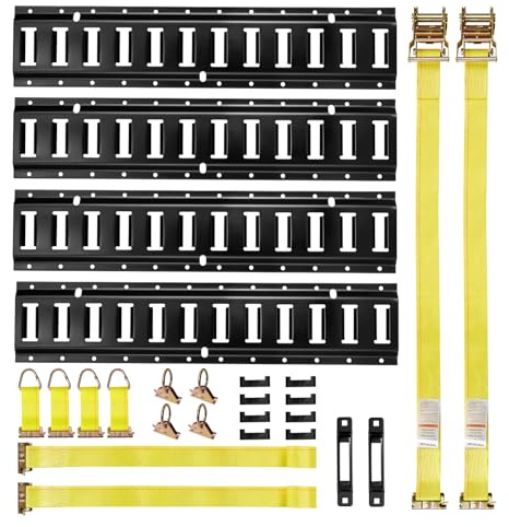 VEVOR Kit Binario di Linea E-Track di Fissaggio Sistema Binario di Ancoraggio del Carico, Confezione da 4 Binari E-Track da 610 mm, Adatto per Garage, Motociclette, Furgoni e Rimorchi