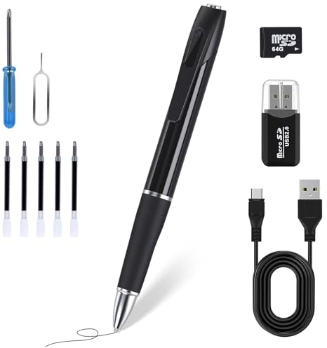 Anoredo Mini Hidden Camera Pen with 64GB Memory Card, 1080P HD Small Nanny Camera, USB Rechargeable Security Body Camera Pen for Indoor Outdoor
