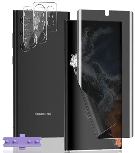 Zhiihorr Protector Pantalla Privacidad para Samsung Galaxy S22 Ultra, [1 Pieza Anti Espía Película TPU Suave + 2 Piezas Cristal Templado Protector Cámara] - Película Protectora para Galaxy S22 Ultra