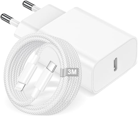 25W iPhone Ladegerät mit Lightning Kabel 3M MFi Zertifiziert USB C Charger | iPhone Schnellladegerät USBC Stecker Ladestecker USB C Netzteil für iPhone 14 Pro Max 13 12 Mini 11 Plus SE X XR XS 8 7, iPad
