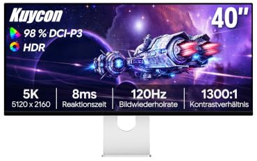 Kuycon P40K 40'' 5K Monitor 120Hz, IPS 2000:1 Minimalistisch mit Ständer | 40 5K120Hz IPS-Monitor mit 100W USB-C für Designer & Video-Profis: Perfekt fürs Homeoffice & kreatives Multitasking.