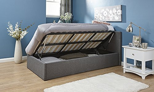 Home Source - Classic Gas Side Lift 4Ft6 Double Fabric Ottoman Storage Bed - Grey