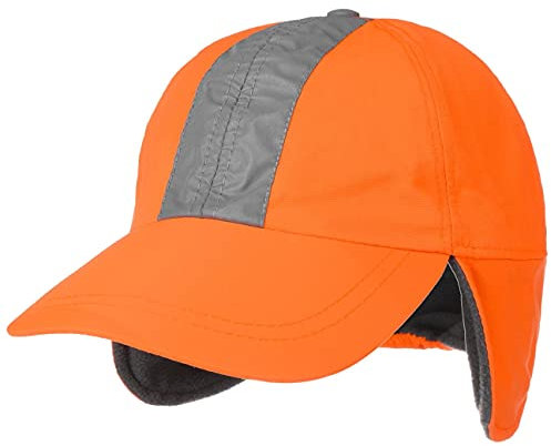 Lipodo Reflektierende Cap mit Ohrenklappen Damen/Herren - Wintercap Baseballcap Ohrenschutz Hinten geschlossen, Schirm, Futter Herbst-Winter - XL (59-60 cm) Neonorange