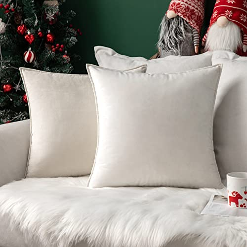 MIULEE 2er Set Samt Kissenbezug Flansch Kissenhülle Dekorative Sofakissen Dekokissen Umwickelte Kante Kissenbezüge Zierkissenbezug für Sofa Wohnzimmer Schlafzimmer 50x50 cm Reines Weiß