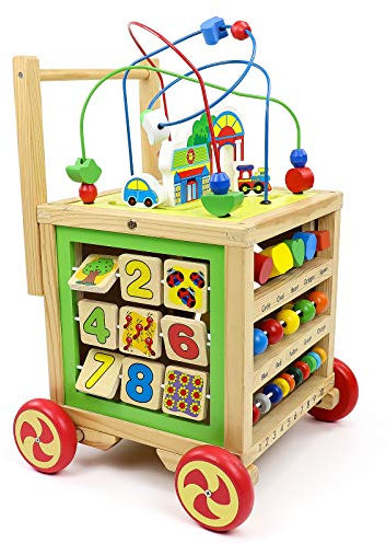 Lauflernwagen Holz Baby Lauflernhilfe Laufwagen Gehhilfe Laufhilfe für Spielzeug ab 6 Monate Baby Walker Motorikwürfel Babyspielzeug 1 Jahr Holzspielzeug ab 1 Jahren Mädchen Junge