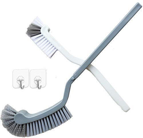 Bathroom Brushes Kitchen Cleaning Brush set Toilet bowl Brush Scrub Brush Home Cleaner Floor Stiff Bristles with Adhesive Hooks Plastic handle Durable 13.5-Inch Deep Cleaning (Grey)