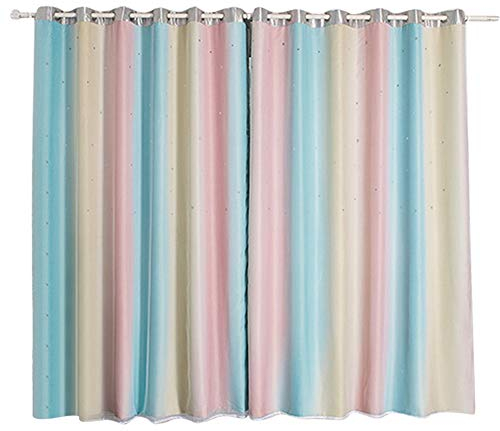 HERCHR 2 Panel Vorhang Blickdicht Verdunkelungsvorhänge Sterne Gardinen Doppelschicht Sternenvorhänge für Kinderzimmer Wohnzimmer Dekor Für Kinder Doppelschicht Vorhänge 140 x 198 cm