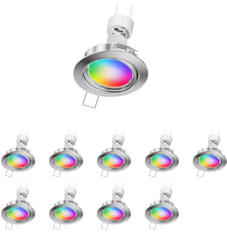 ledscom.de 10 Stück Decken-Einbaustrahler FERE Einbaurahmen chrom matt schwenkbar inkl. Smart Home RGBW GU10 LED Lampe, 5,41W, 473lm