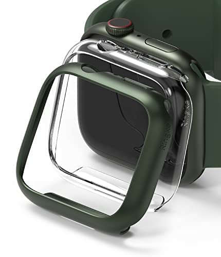Ringke Slim (2 Pezzi) Compatibile con Cover Apple Watch 9/8 / 7 45mm, Custodia Sottile Rigida PC Antigraffio - Clear & Deep Green