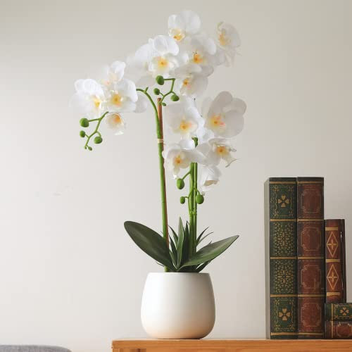 Fake Flowers with Vase, Faux Orchid, Artificial Flowers in Vase, Fake Orchid Fake Plant, Artificial Orchids, Artificial Plants for Home Decor Indoor, Orquideas Artificiales Grandes - White