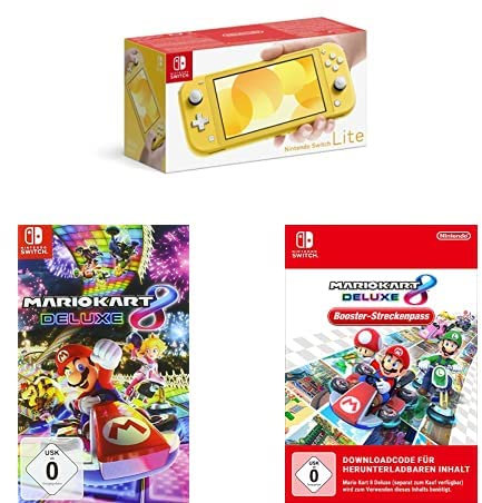 Nintendo Switch Lite, Standard, Gelb + Mario Kart 8 Deluxe - [Nintendo Switch] + Boosterpass