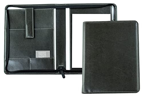 DELMON VARONE - Tablet Schreibmappe mit Reißverschluss inkl. Notizblock DIN A5 (50 Blatt) aus veganem Eco Kunstleder Grau - Organizer Konferenz Mappe mit Stifthalter & Einsteckfach - Dokumentenmappe