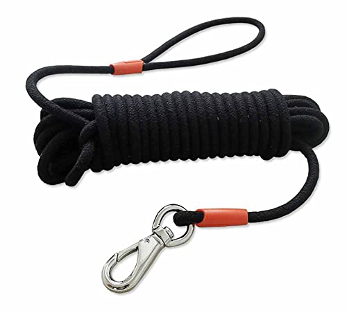 Lange Hundeleine Feldleine Schleppleine Multifunktionales Spazierleine für Mittelgroße Grosse Hunde Hundeführleine Baumwolle Retriever Trainingsleine Erziehungsleine Übungsleine Seil (15M, schwarz A)