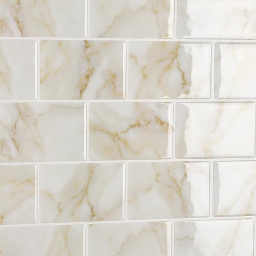CRE8TIVE Beige Peel and Stick Wall Tiles 16 Pieces Bathroom Self Adhesive Tiles Marble Subway Splashback for Kitchen Removable Tiles Stickers Brick Wallpaper 3D Effect Fireplace Stair 30.5cm x 30.5cm