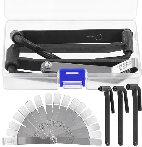 Swpeet 4Pcs 8mm 9mm 10mm Motorcycle Engine Valve Screw Adjustment Tool and 0.005-0.020 Offset Feeler Gauge Set, Engine Screw Spanner Valve Tool with Stainless Steel Feeler Gauge for Motorcycle