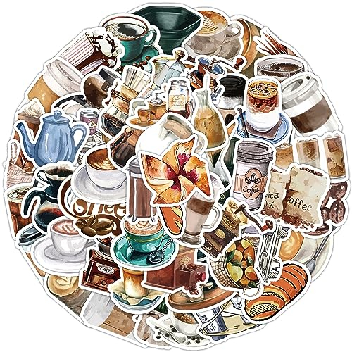 Kaffee Aufkleber für Laptop (50 PCS),Geschenk für Kinder Jugendliche Erwachsene Jungen,Kaffee Stickers Wasserdicht Vinyl Aufkleber für Scrapbook,Skateboard,Auto,Gepäck