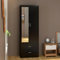 2 Door 2 Drawers Mirrored Wardrobe with Hanging Rail Wooden Clothes Storage Cupboards Unit for Bedroom Furniture 77 x 50 x 180 cm (Black)