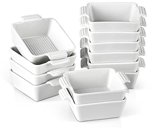 Lot de 6/12 assiettes de cuisson en porcelaine blanche de 210 ml avec poignée, en céramique, soufflé, brûlé, tapas, tarte, ramequins (couleur : 6 pièces) (12 pièces)