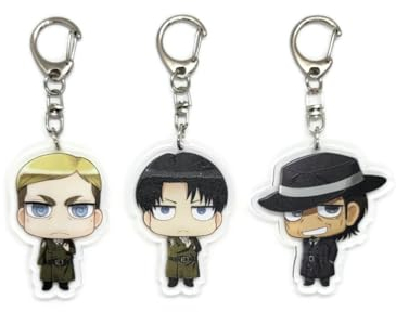 EBTY DREAMS Inc. - Set mit 3 AoT Attack On Titan Shingeki no Kyojin Acryl-Schlüsselanhänger Erwin Smith, Levi Ackerman, Kenny The Ripper v1, Mehrfarbig, Pendant Height: 2 inches