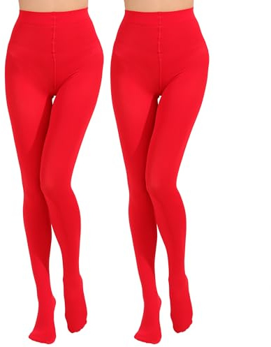 Paralinda 2 Pairs Women's Solid Color Tights 80D, Soft Opaque Microfiber Tights (Red, S/M)