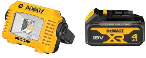 Dewalt LED Akku-Baustellenleuchte DCL077 & Ersatz-Akku 18,0 Volt/ 4,0 Ah XR Li-Ion, DCB182